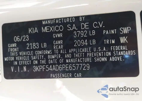 2023 Kia Forte Gt-Line z USA, uszkodzony, nr VIN 3KPF54AD6PE657729